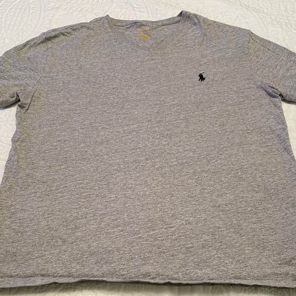 POLO Ralph Lauren Heather Gray Tee Shirt with Embroidered Logo Cotton